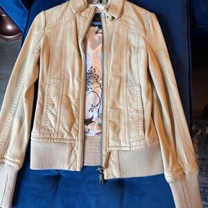 XS Mackage Leather Bomber Jacket (Cream)